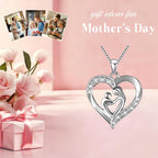 Mothers Day Gifts for Women 925 Sterling Silver Mother and Daughter Son Love Heart Pendant Necklace Jewelry Gifts for Grandmother Mom Daughter Wife