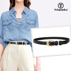 TRIWORKS Women Leather Belt for Jeans Pants Fashion Ladies Skinny Faux Leather Dress belt with Gold Buckle