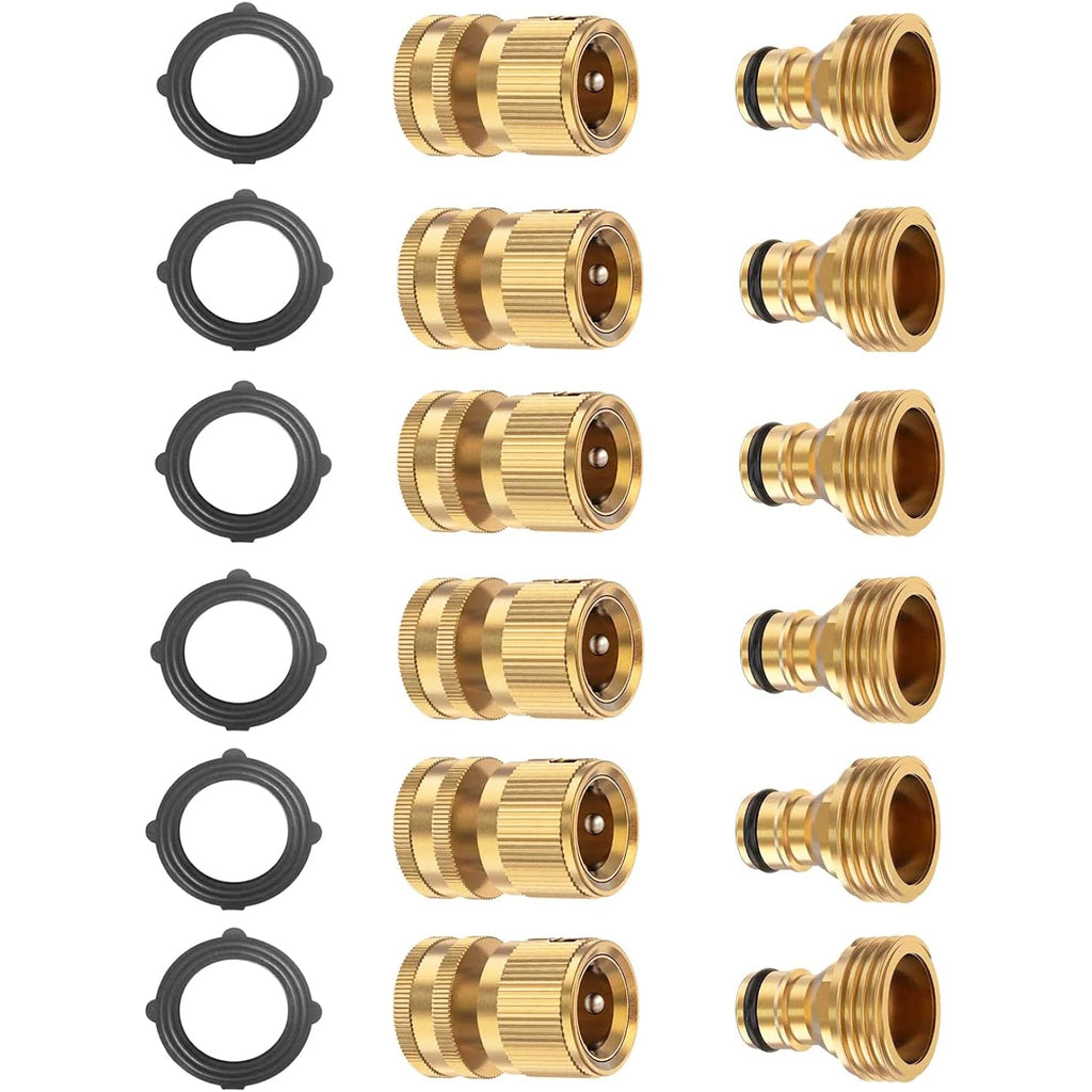 Boart Garden Hose Quick Connector Set, Solid Brass 3/4 Inch Water Fitings Thread Easy Connect No-Leak Male Female 6 Sets