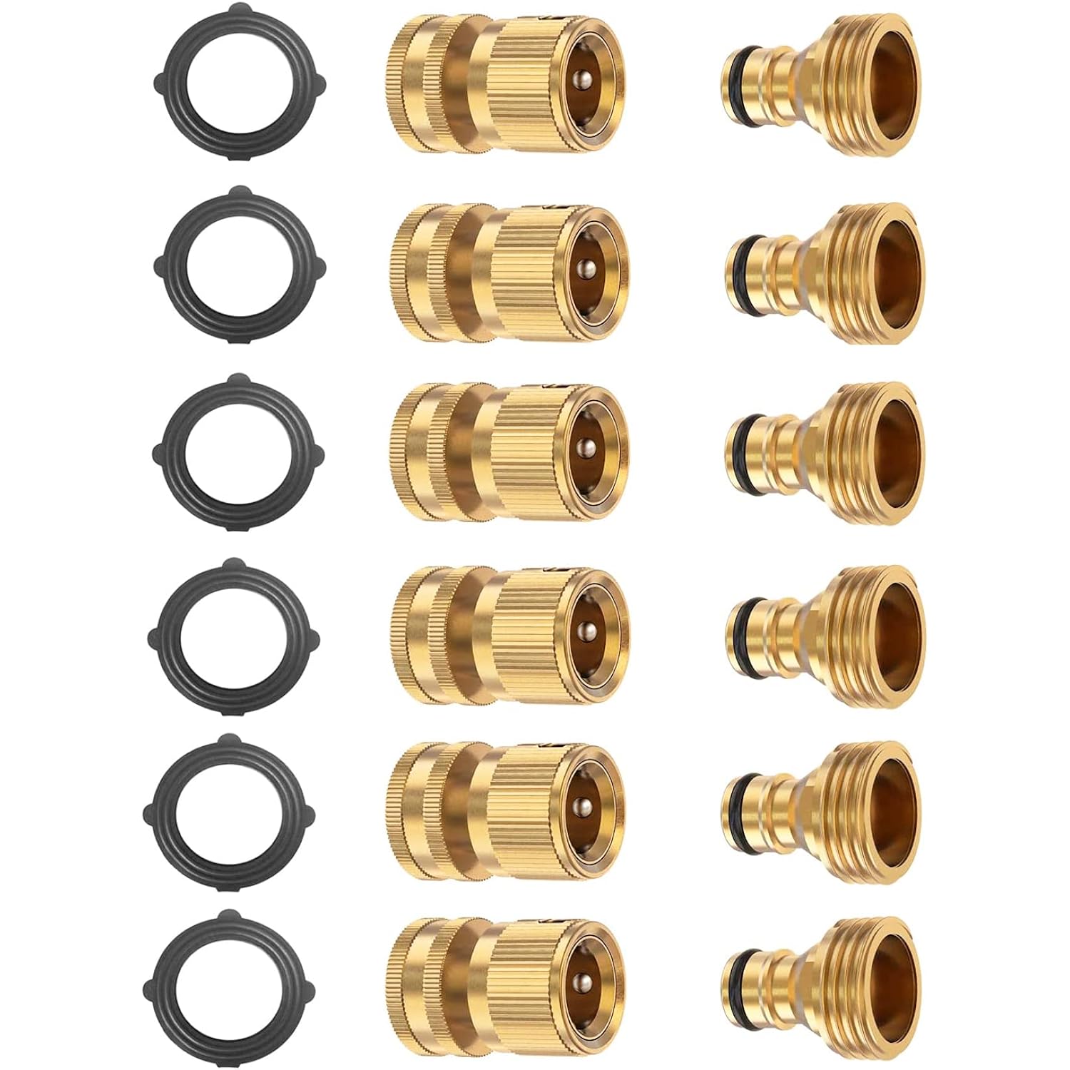 Boart Garden Hose Quick Connector Set, Solid Brass 3/4 Inch Water Fitings Thread Easy Connect No-Leak Male Female 6 Sets