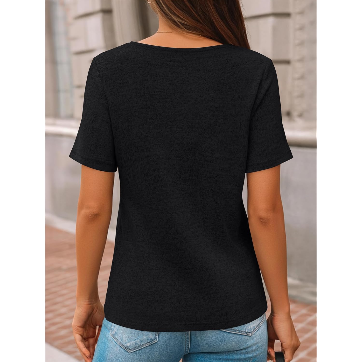Womens Short Sleeve Tunic Top Spring Summer V Neck Button Shirts 2026 Dressy Casual Business Blouses
