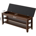 Homleke Shoe Rack Bench with Flip-Top Storage, Solid Wood Entryway Bench with Cushion, Adjustable Shelf, for Hallway, Mudroom, Closet – Walnut, 39.4"