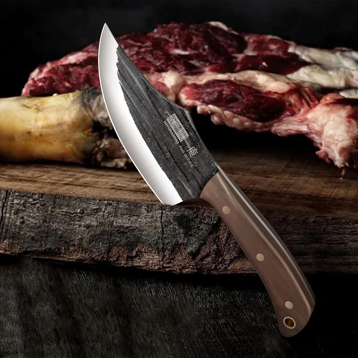 HOSHANHO Butcher Knife Set, Hand Forged Butcher Chef Knife Set with Roll Bag, Sharp Meat Cleaver Knife & Bone Chopper Knives & Fillet Knives for Home & Camping & BBQ Gift with Men