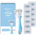 Amazon Basics 5-Blade Razor Handle for Women, Includes 12 Cartridges and Shower Hanger, 14 Piece Set, Blue