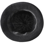 Women Straw Cloche Sun Hat Summer Church Hat 1920s Round Beach Bowler Bucket Hats Roll Brim Travel Caps Belt/Black