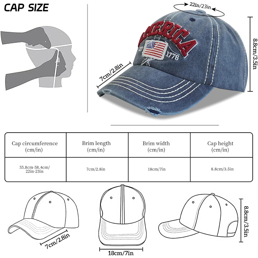 USA Hat American Flag Baseball Cap Mesh Trucker Adjustable Breathable 4th of July Accessories for Men Women Gifts American Flag - Blue