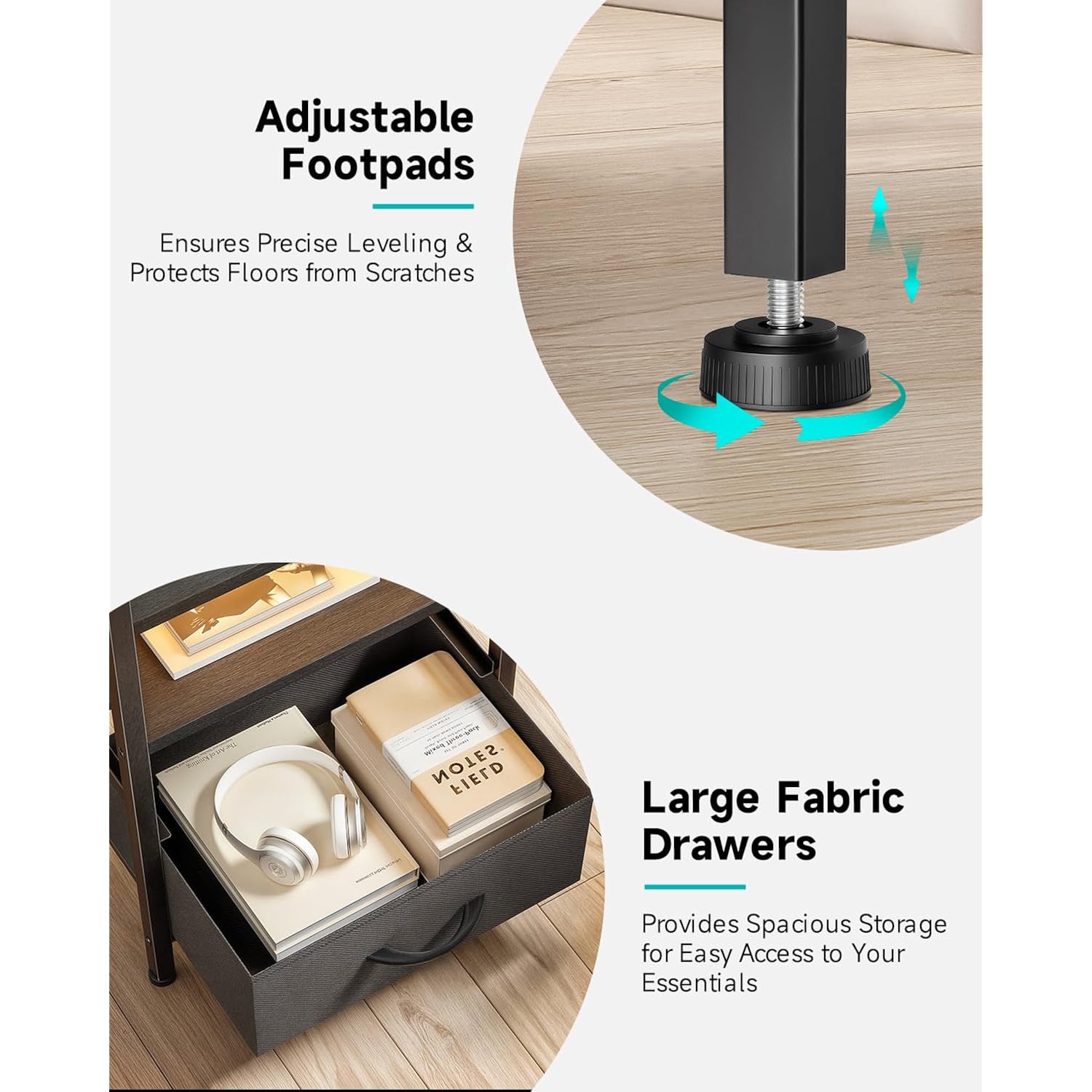 Lazzanto Night Stand Bedside Charger Bedroom - Nightstand with Charging Station & LED Light Strip, Night Stand with Storage Shelf & 2 Fabric Drawers, Morden End Table with U-S-B Ports & AC Outlets