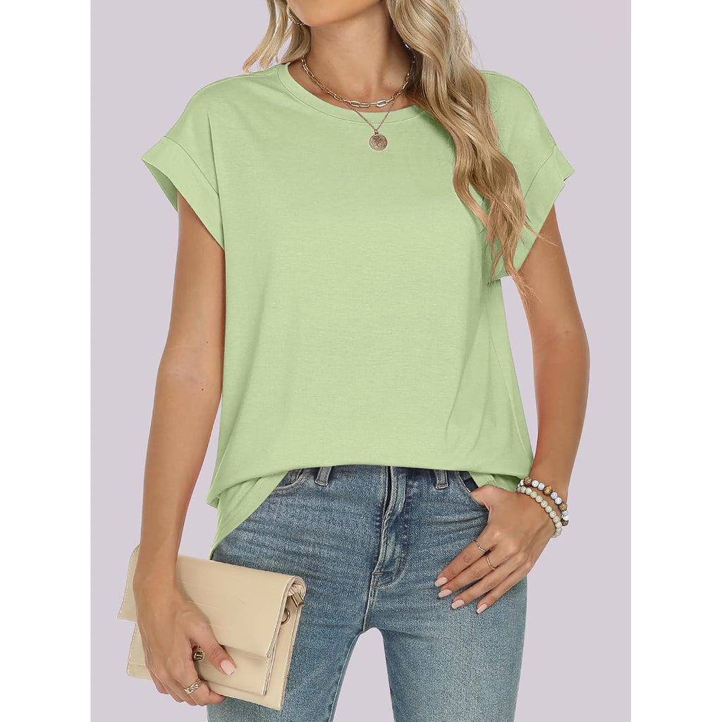 Anrabess Womens Tops Summer Cap Sleeve Basic Tee Shirts 2026 Trendy Loose Fit Casual Dressy Business Work Tshirts Clothes