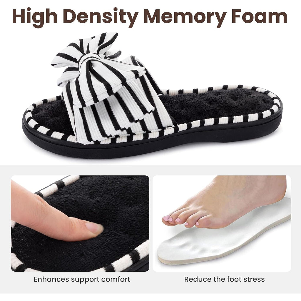 Ultraideas Womens Indoor Outdoor Slippers, Memory Foam Open Toe Cute House Shoes For Bedroom With Bow Design, Gift For Women