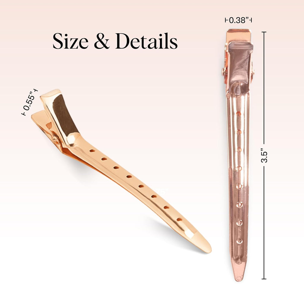 Kitsch Professional Alligator Clips - 3.5" Aluminum Duckbill Hair Clips For Styling | Great For Salon & Makeup Application - Rose Gold, 6 Pcs
