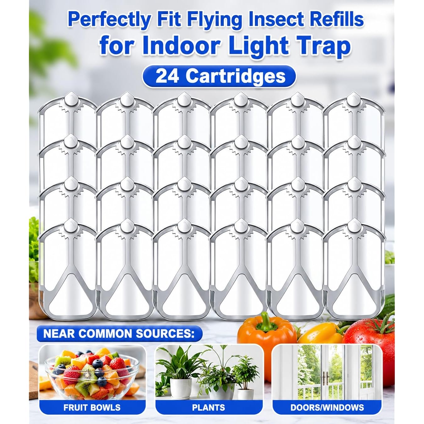 24 Pack Refill Cartridge Kit Compatible With Plug-In Light M364 And Max, Flying Insect Trap Refills Replacements For House & Fruit Flies, Easy To Use