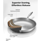 Titanium pans for cooking Non Stick,12" Uncoated Hammered titanium pro frying pan, PFAS Free Cookware, Butter warmer skillet, Induction & Oven-Safe