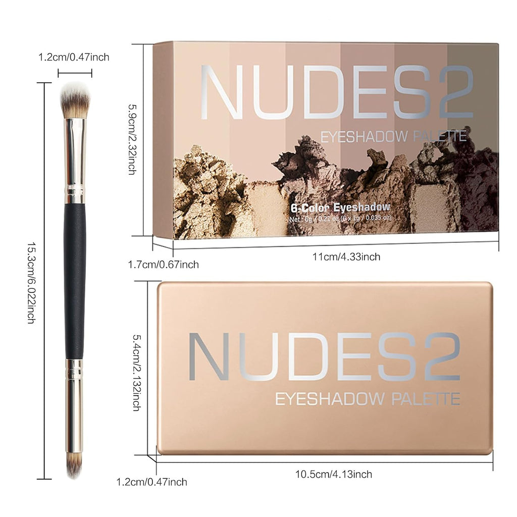 6 Matte Neutral Mini Eyeshadow Palette With Brush - Ultra Blendable Cool-Tone Nude Smokey Eye Shadow Palette, Long-Lasting Wear Smooth Texture