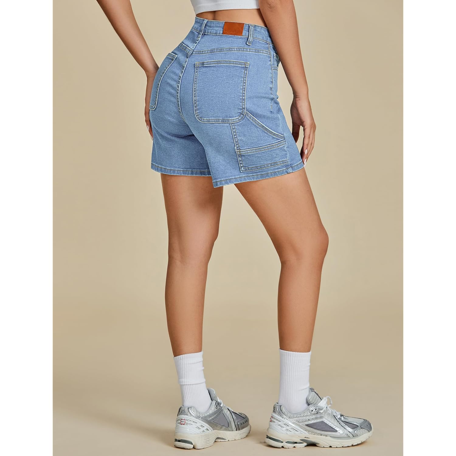 Jean Shorts for Women High Waisted Trendy Casual Utility Stretchy Denim Jorts Cutoff Long Shorts with Pockets
