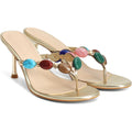 Jeweled Flip Flop Kitten Heels For Women Open Toe Beaded Strappy High Heels Sandals Slip On Thong Heeled Mules Mid Heel Fashion Party Dress Shoes