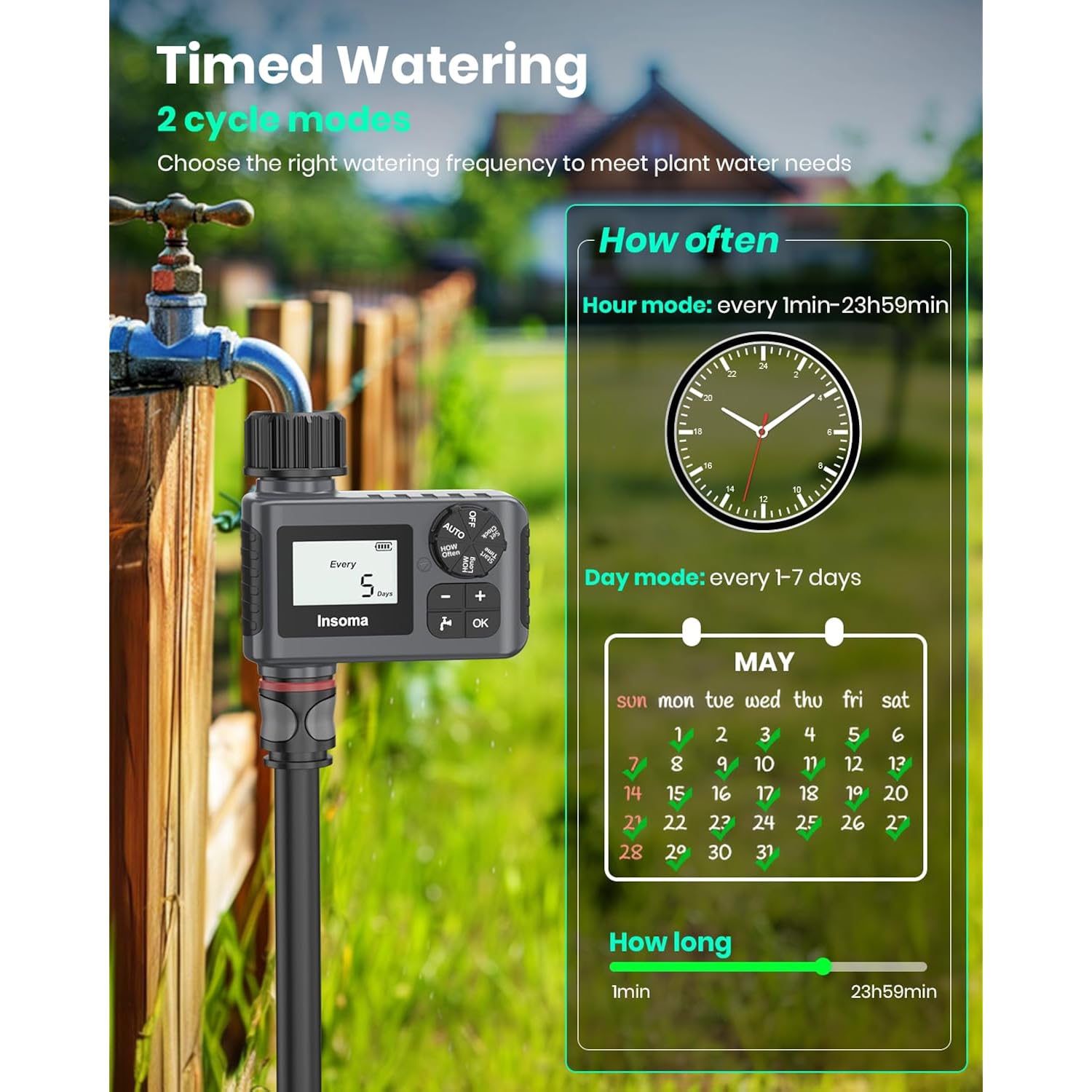 Outdoor Garden Hose Faucet Timers, Programmable Water Sprinkler Timer With Rain Delay/Manual/Automatic Drip Irrigation And Lawn Watering System For Yard, 1 Outlet