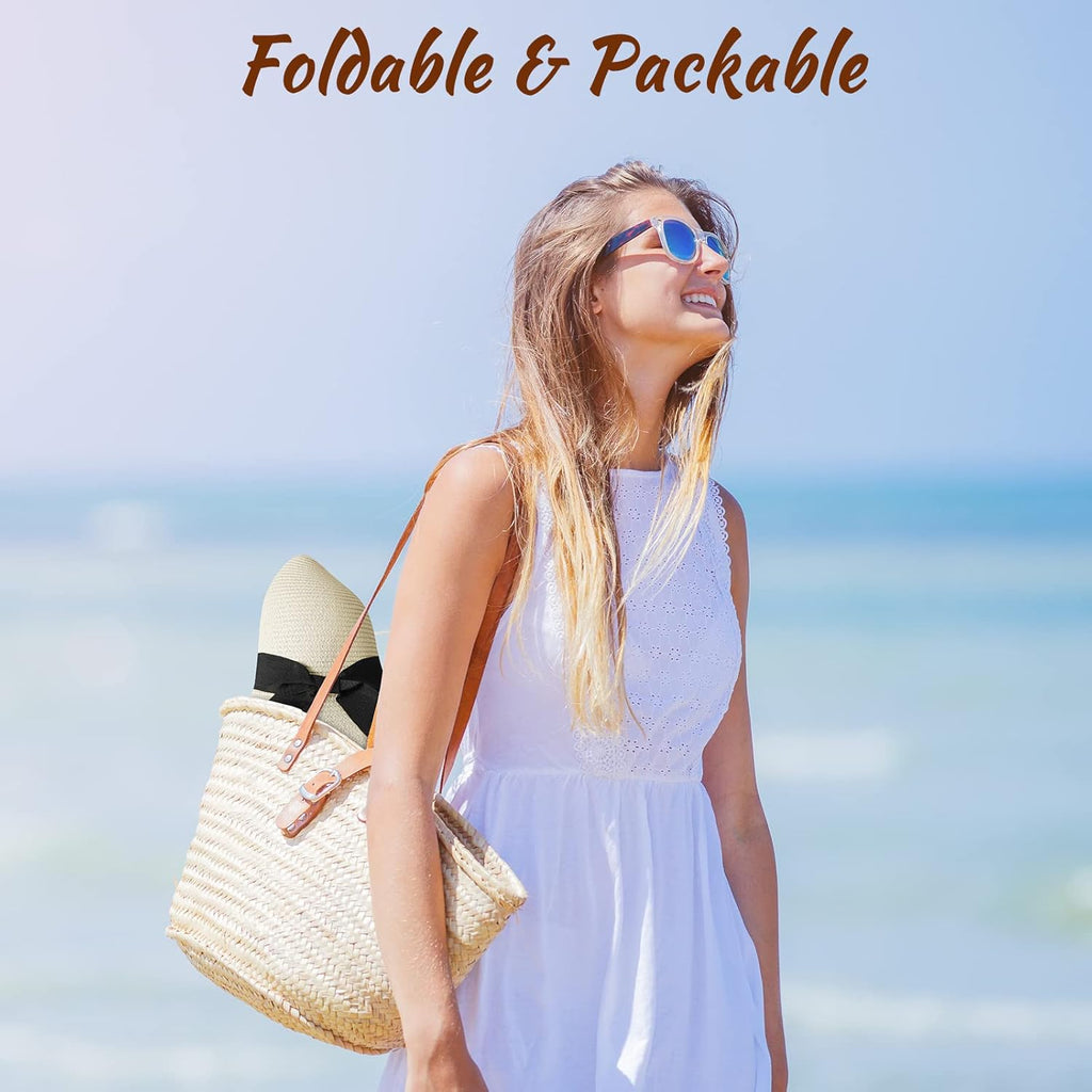 Beach Hats for Women, Wide Brim Sun Straw Hat for Women, Sun Hat UPF 50+ UV Protection