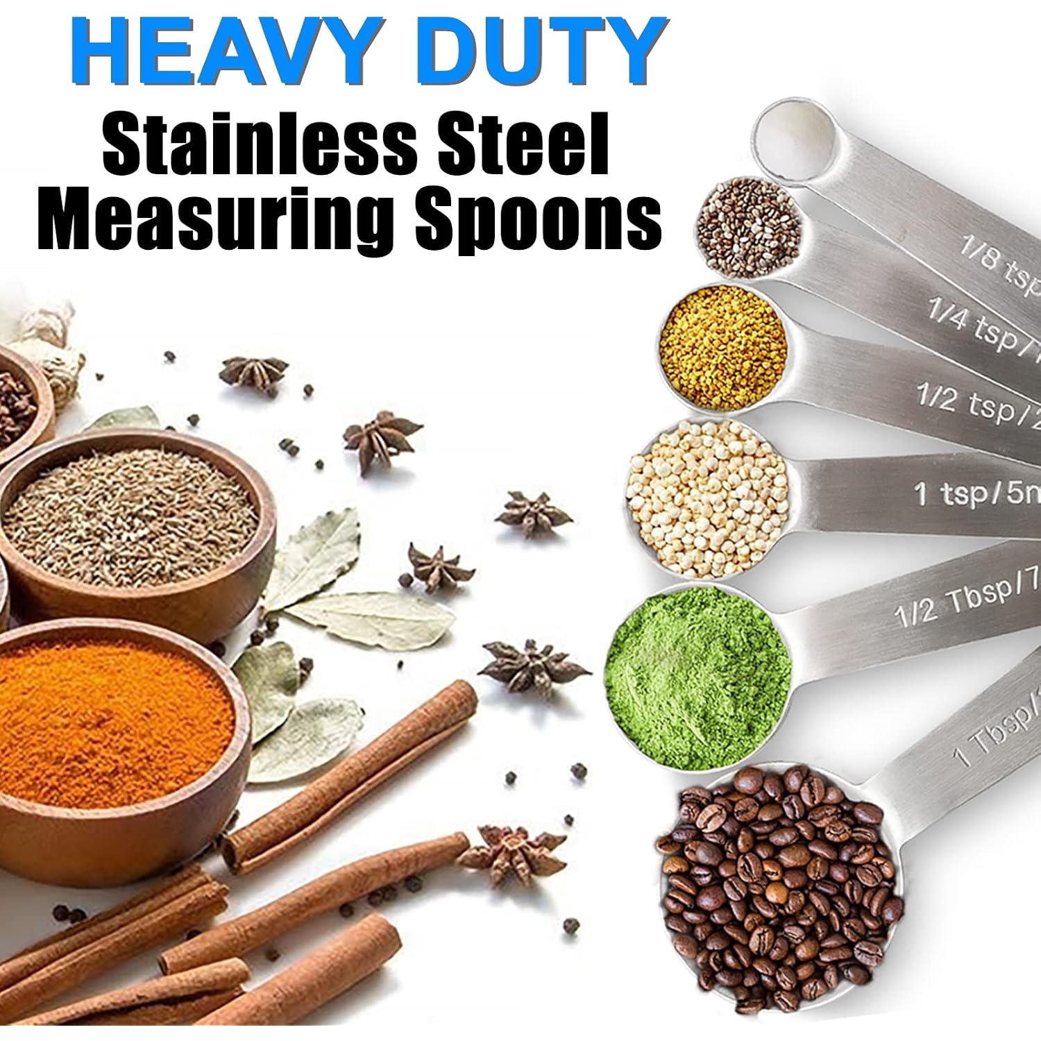 Measuring Spoons, Premium Heavy Duty Stainless Steel Measuring Spoons Cups Set, Small Tablespoon With Metric And Us Measurements, Set Of 6 For Measuring Dry And Liquid Ingredients