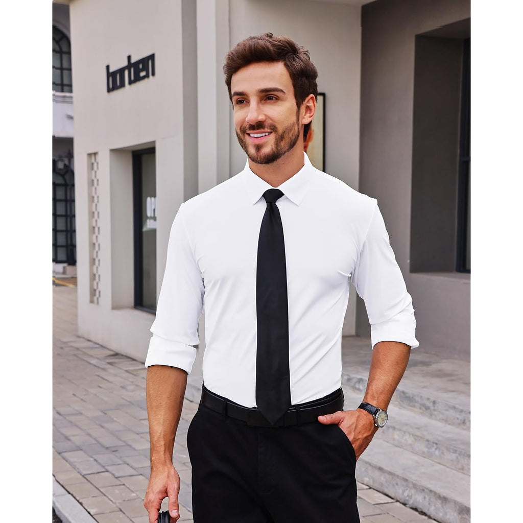 Alimens & Gentle Stretch Mens Dress Shirts Slim Fit Long Sleeve Casual Skinny Muscle Fit Wrinkle Free Button Down Shirt