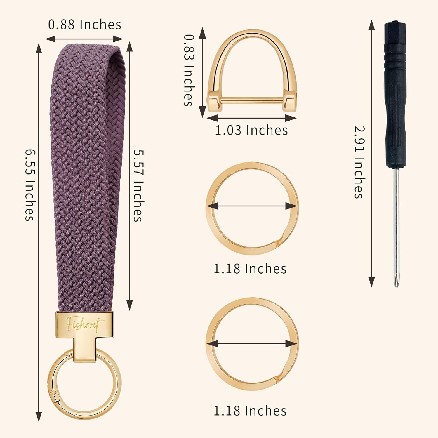 Fishent Stretchy Wristlet Keychain, Cute Key Chain, Woven Wrist Lanyard for Car Keys with 3 Keyrings and D-ring for Women Men