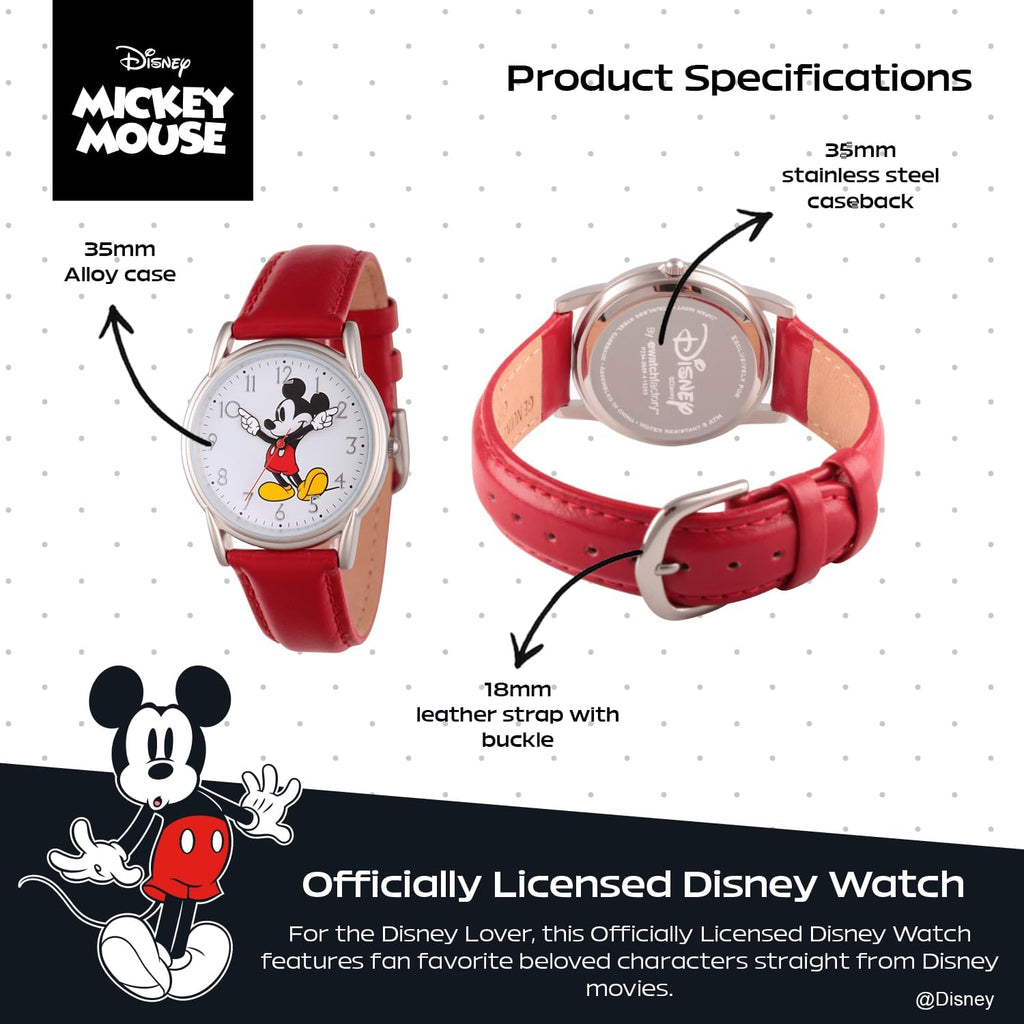 Disney Mickey Watch - Watch For Women - Mickey Mouse Watches For Women Toys - 90S Mouse - Vintage - Articulating Hands - Gold Case - Brown Leather Strap