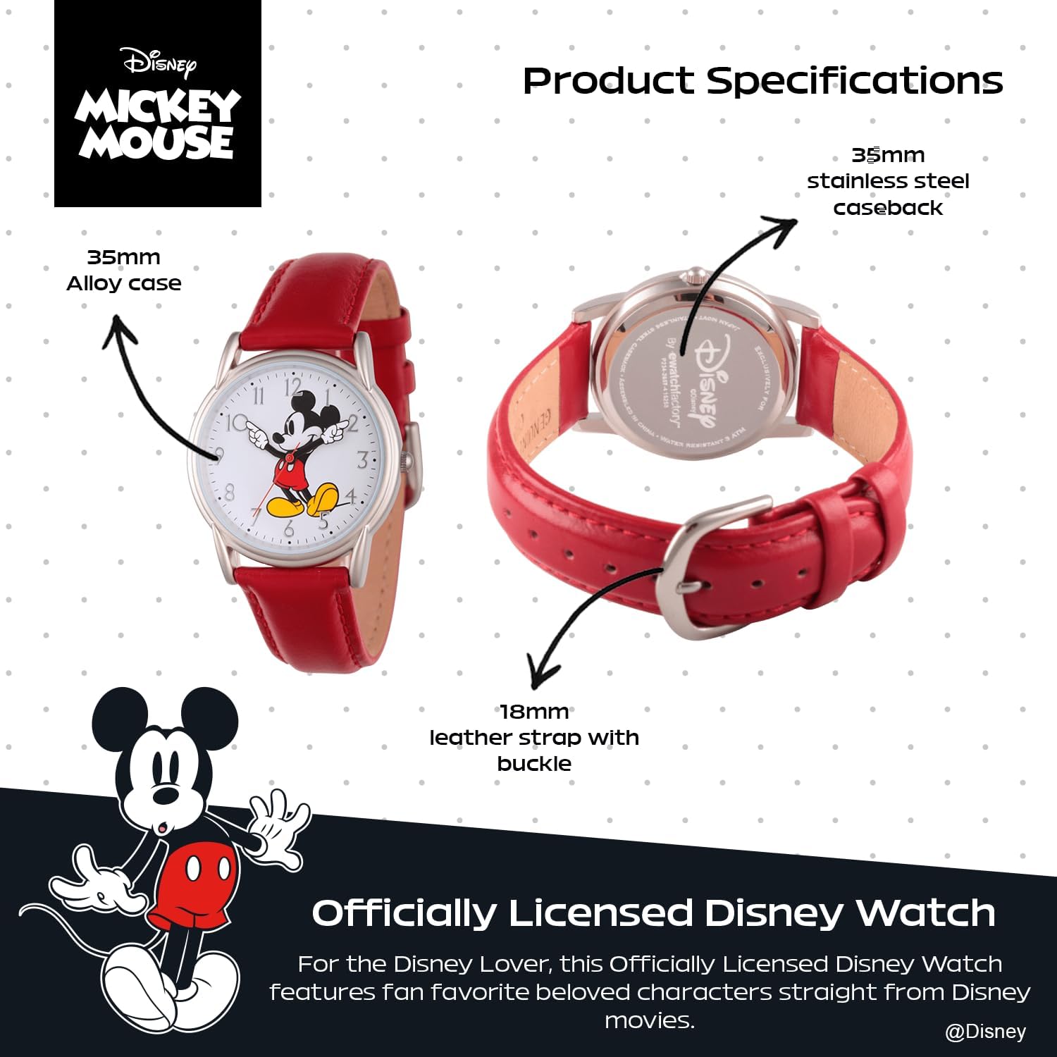 Disney Mickey Watch - Watch For Women - Mickey Mouse Watches For Women Toys - 90S Mouse - Vintage - Articulating Hands - Gold Case - Brown Leather Strap
