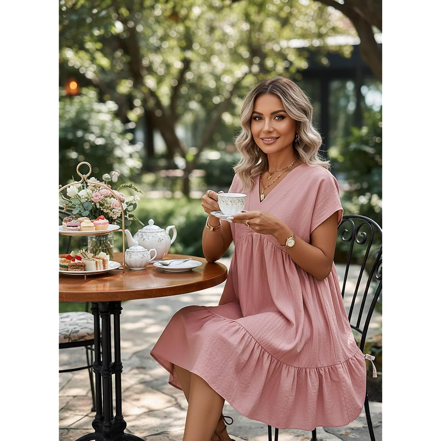 Acelitt Women'S Summer Dresses 2026 Beach Casual Deep V Neck Loose Sundress Short Sleeve Mini Dress With Pockets(Size Down)