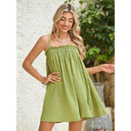 Makemechic Women'S Sundress Beach Dress Sleeveless Ruffle Swing Shirred Casual Flowy Babydoll Summer Mini Dresses