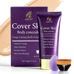 Body Coverage Perfector - Waterproof Body Makeup With Brush & Marshmallow Puff - No Transfer, Full Coverage For Tattoos, Scars, Veins (2.0Oz Natural Beige)