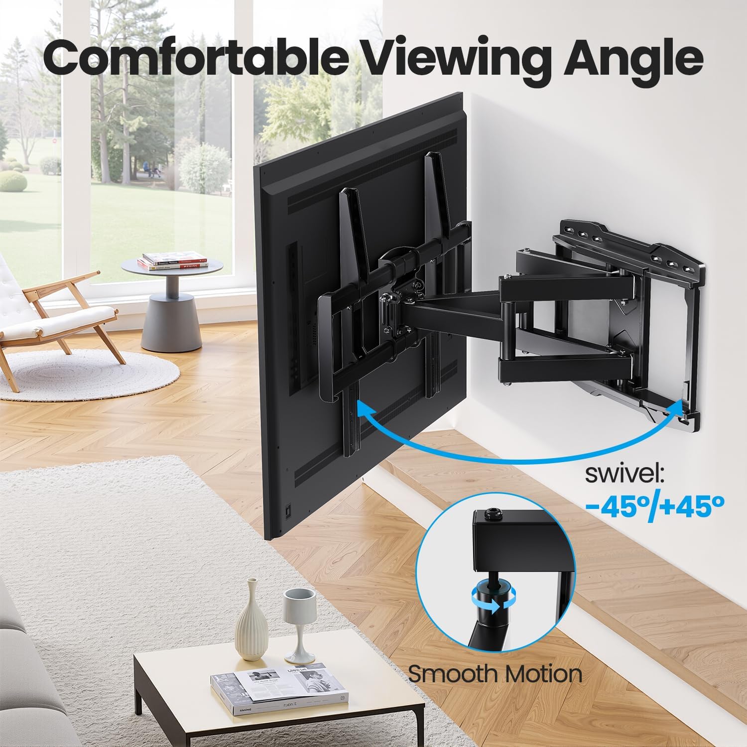 USX STAR UL Listed Full Motion TV Wall Mount Bracket for Most 37-90 inch TVs, Swivel Tilt Extension Level TV Mount, Max VESA 600x400mm, Holds up to 132lbs & 16" Wood Studs with Hole Drilling Template