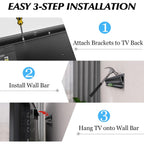No Stud TV Wall Mount, Drywall Studless TV Hanger No Damage, No Drill, Non Screws, Dry Wall Flat Screen TVs Easy Install Bar Bracket fits VESA 12-55 inch TVs up to 99 lbs, Include Hardware Levels