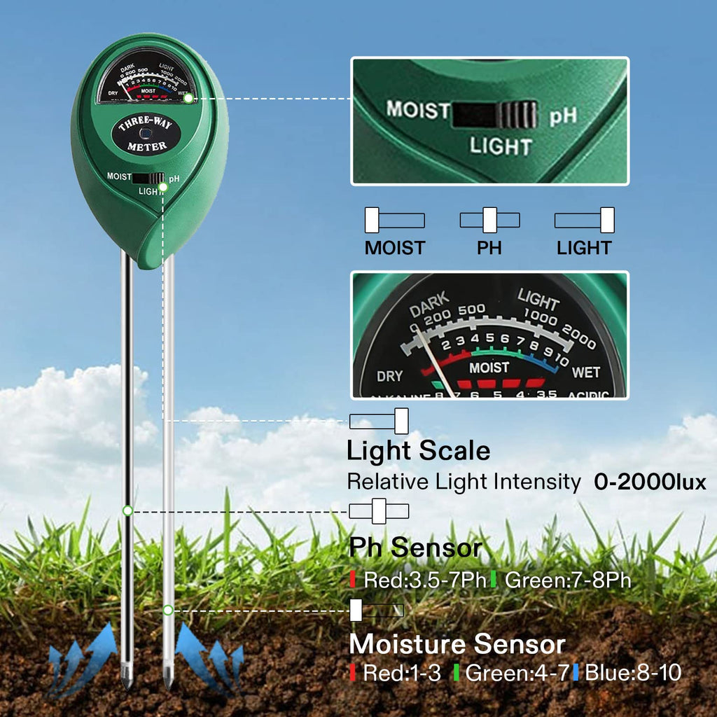 Vivosun Soil Tester, 3-In-1 Plant Moisture Meter Light And Ph Tester For Home, Garden, Lawn, Farm, Indoor And Outdoor Use, Promote Plants Healthy Growth