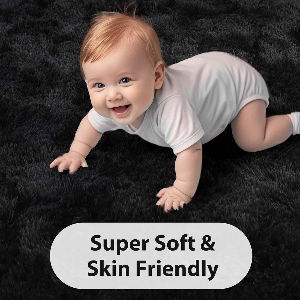 FinRèc Soft Black Area Rugs for Bedroom Living Room, 4x6 Feet Modern Indoor Fluffy Shaggy Rug, Non-Slip Fuzzy Furry Rug for Nursery Kids Room Dorm Room Home Decor, High Pile Plush Floor Carpet