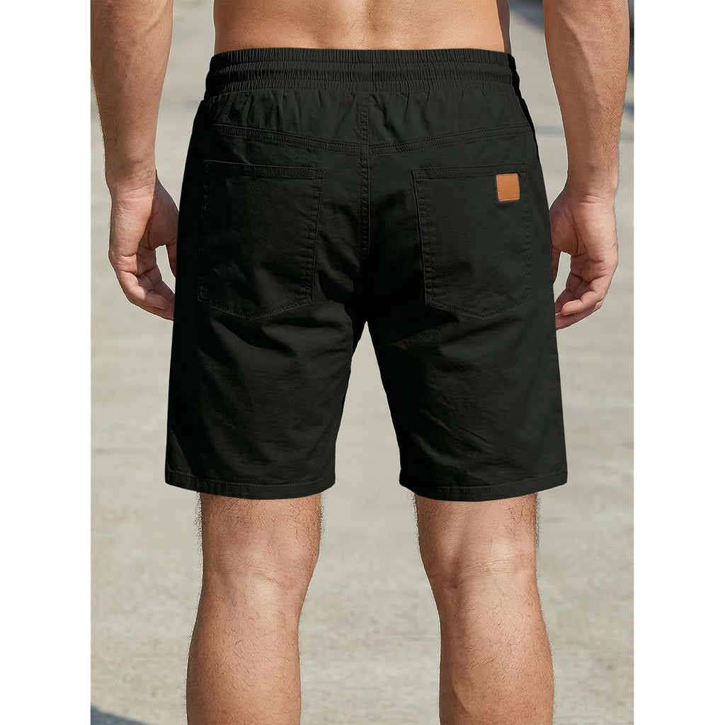 Jmierr Mens Casual Shorts Cotton Drawstring Summer Beach Stretch Twill Chino Golf Short With Pockets