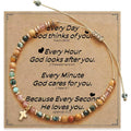 Pavolini Christian Gifts for Women, Mothers Day Gifts for Mom, Cross Bracelet, Christian Gifts, Inspirational Gifts for Women, Natural Stone Beaded Bracelets, Religious Gifts for Woman