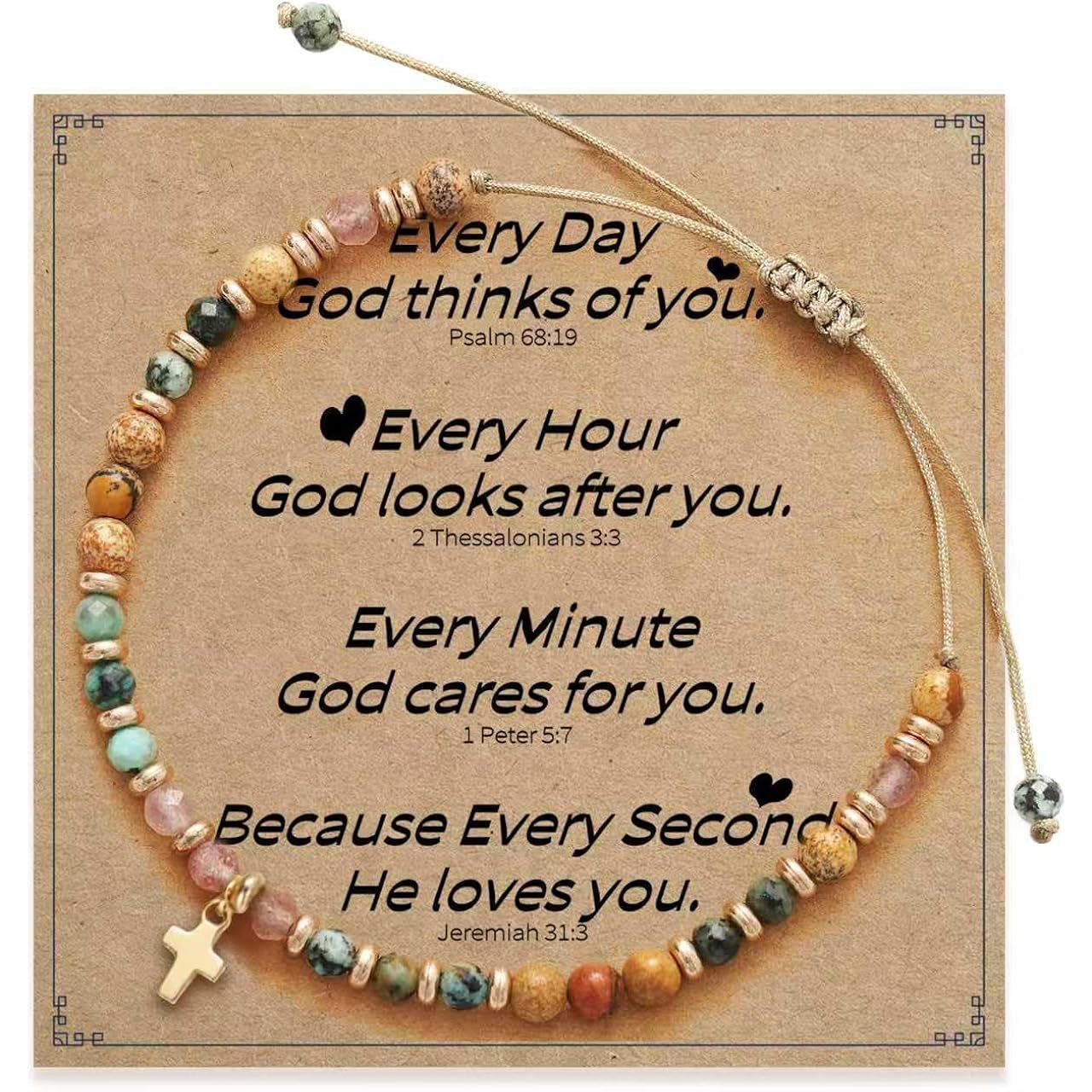 Pavolini Christian Gifts for Women, Mothers Day Gifts for Mom, Cross Bracelet, Christian Gifts, Inspirational Gifts for Women, Natural Stone Beaded Bracelets, Religious Gifts for Woman