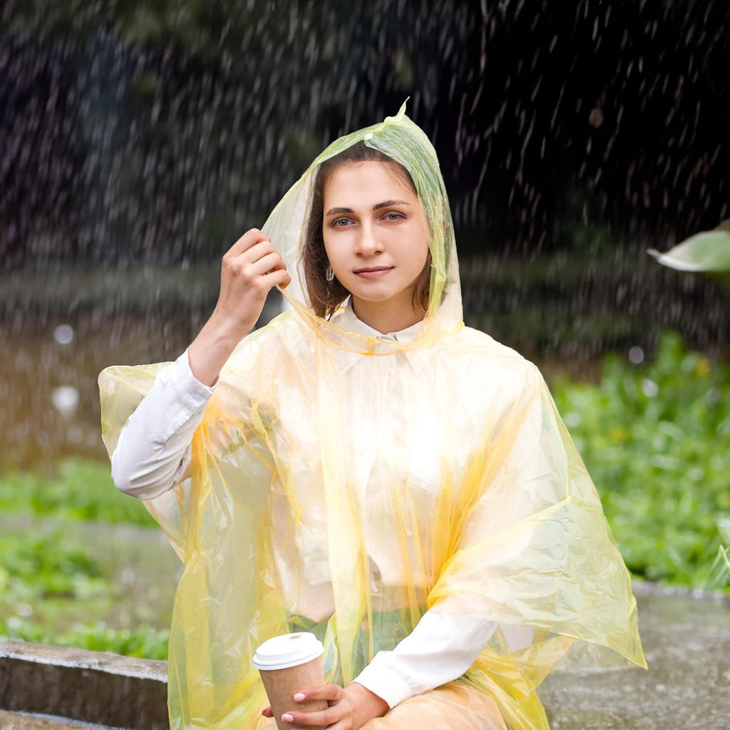 20 Pack Disposable Rain Ponchos For Adults, Clear Plastic Emergency Raincoats With Hood, Individually Wrapped Bulk Rain Ponchos Waterproof Family Pack Camping
