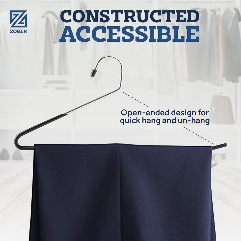 Zober Pants Hangers Non Slip - Open Ended Pants And Jean Hangers For Closet - Space Saving Clothes Hanger - Strong, Durable, Metal Pant Hangers (Black 2O Pack)