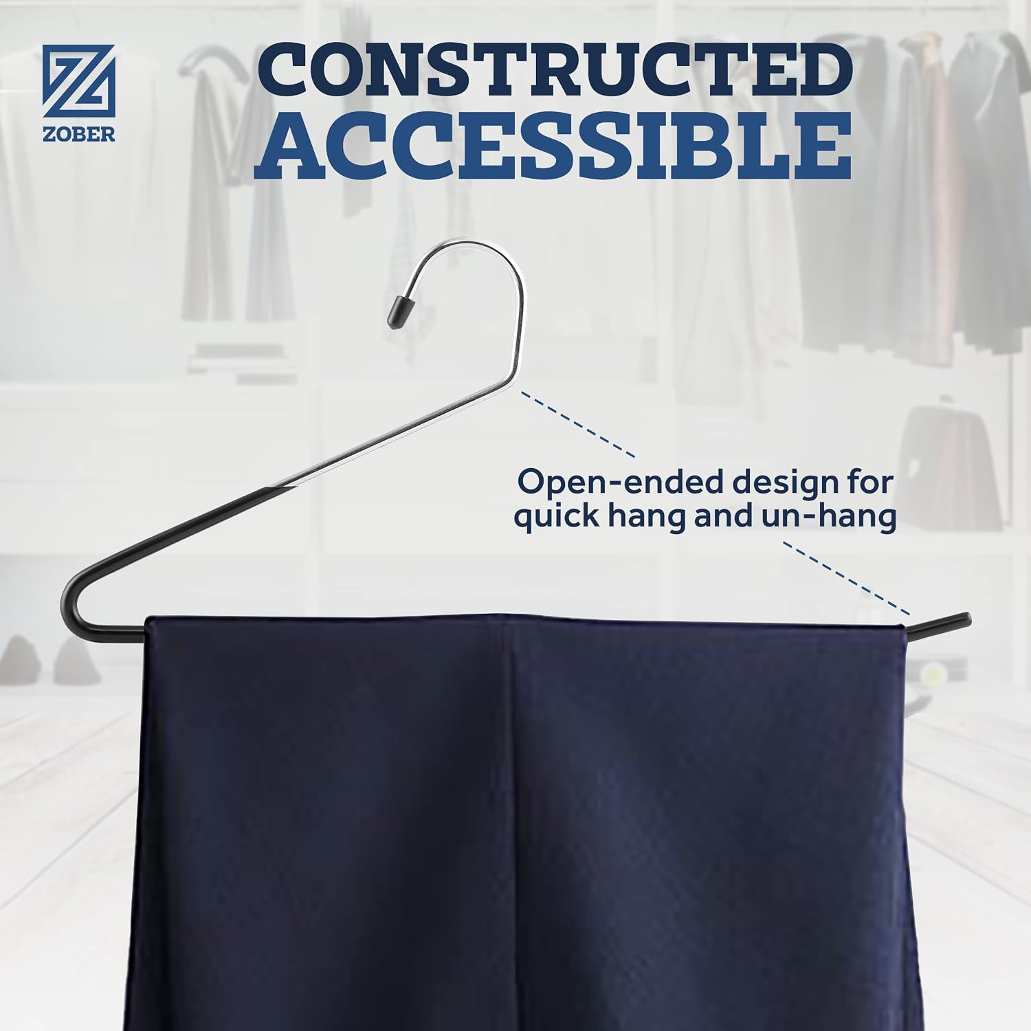 Zober Pants Hangers Non Slip - Open Ended Pants And Jean Hangers For Closet - Space Saving Clothes Hanger - Strong, Durable, Metal Pant Hangers (Black 2O Pack)