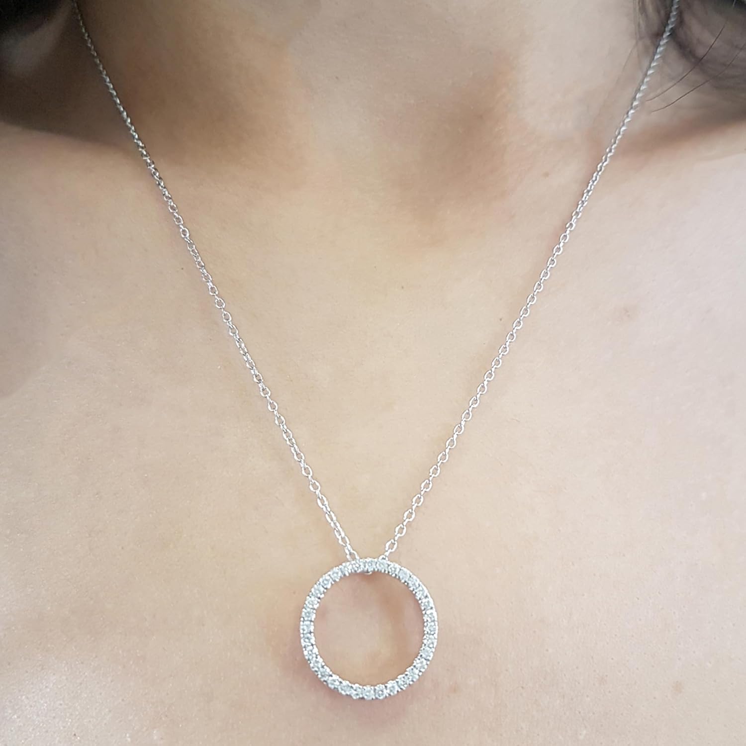 Dazzlingrock Collection Round White Natural Diamond Women Circle Pendant With Gold Chain, 10K Real Solid Gold