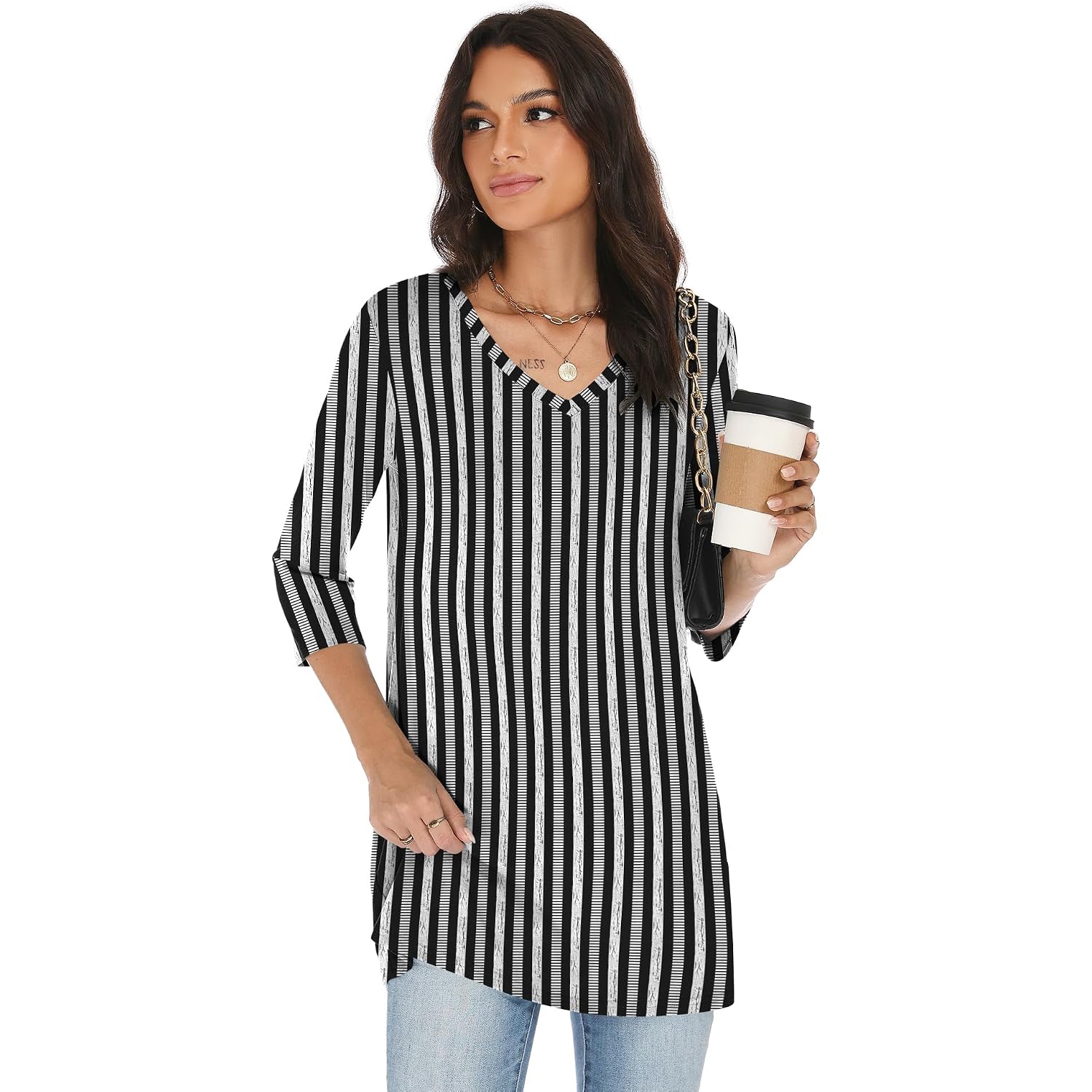 Rapbin Tunic Tops For Women Loose Fit Dressy 3/4 Sleeve V Neck T Shirts Spring Tops For Women 2026