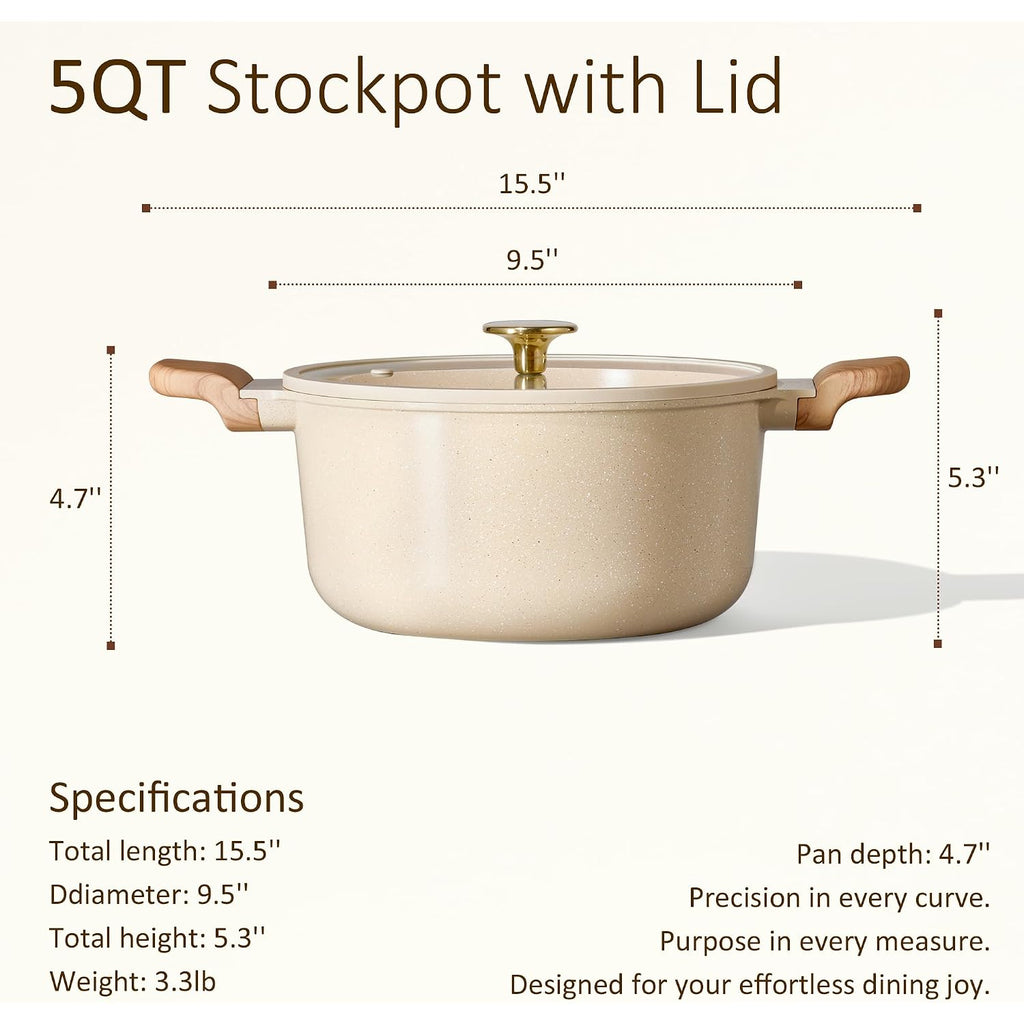Carote 5 Qt Nonstick Stock Pot With Lid Soup Pot, Ceramic 5 Quart Casserole With Lid, Easy To Clean Non Stick Cooking Pot Cookware Pfoa Free, Ceramic Oatmeal