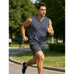 Men'S Workout Hooded Tank Tops Fashion Muscle Zip Up Sleeveless Hooded Slim Fit Gym Cut Off T Shirt