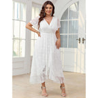 Scomchic Womens Plus Size Wedding Guest Dress Formal Lace Wrap V Neck High Low Short Sleeve Cocktail Maxi Dresses Xl-4Xl