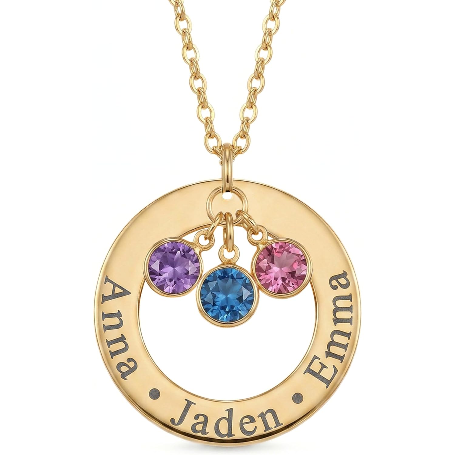Birthstone Necklace for Mom Jewelry for Women Grandma Necklace Personalized Mothers Day gifs Necklace with 2 Children Kids Names -CIR-BSN