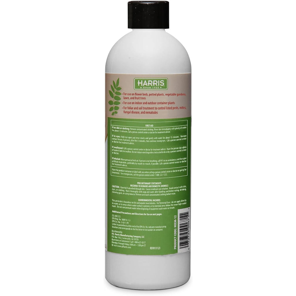 Harris Concentrated Neem Oil 100% Cold Pressed Filtered Oil Insecticide/Miticide/Fungicide, 12 Oz Concentrate
