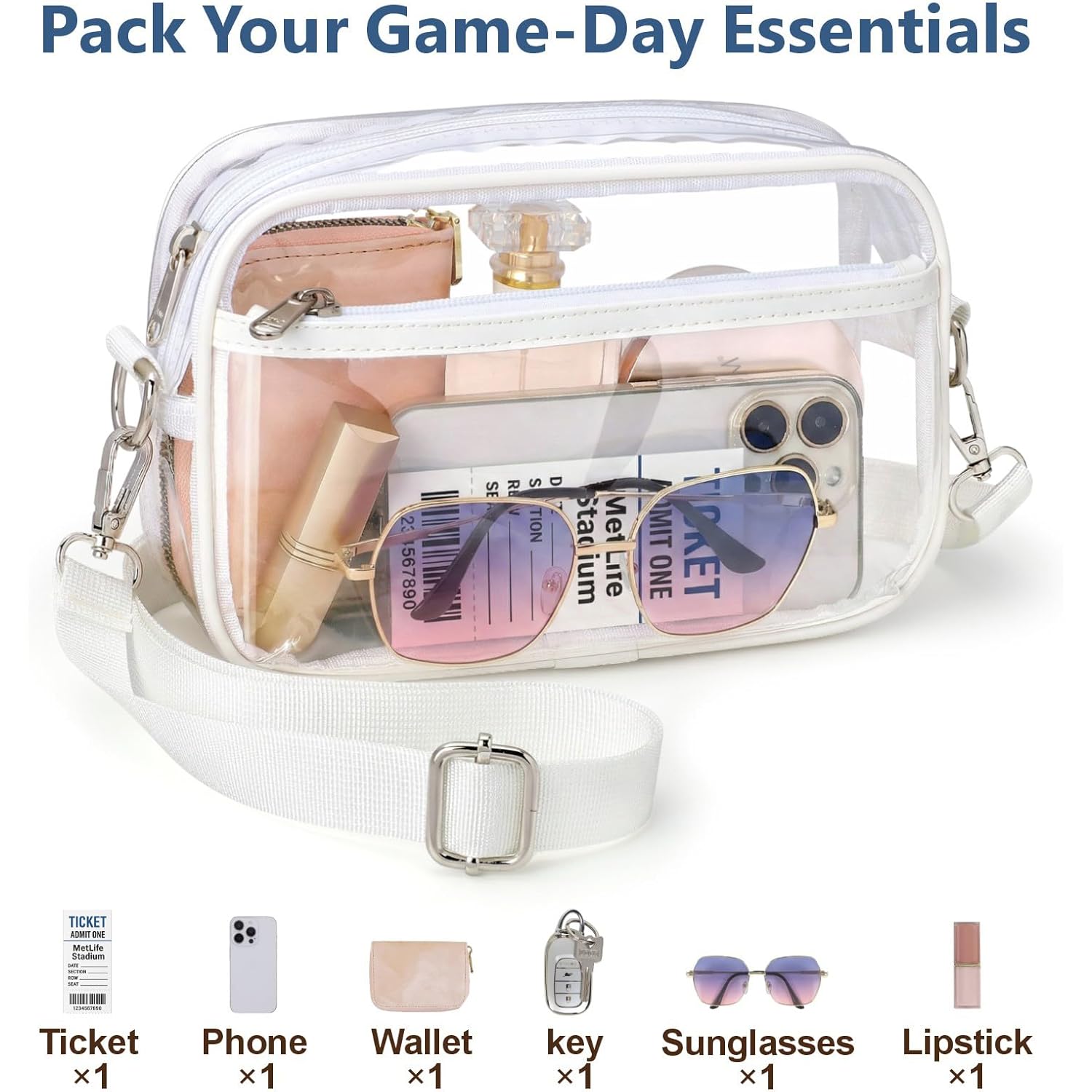 PACKISM Clear Bag for Stadium Events - Clear Purses for Women Stadium Crossbody Concert Bag for Game Day, Sports, Festival