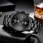 Golden Hour Fashion Business Mens Watches With Stainless Steel Waterproof Chronograph Quartz Watch For Men, Auto Date