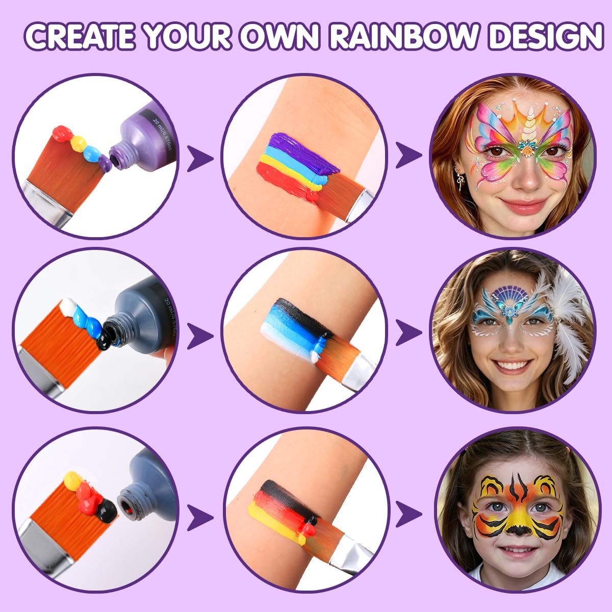 Bowitzki 12 Color Face Paint Set Waterproof & Smudge Proof, Sweatproof Cream Body Face Painting Makeup For Halloween, Carnival, Cosplay Party