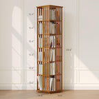 Rotating Bookshelf Tower, 360° Display Spinning Bookcase, Bamboo Bookshelf Floor Standing Storage Rack, Wood Narrow Book Shelf Organizer For Kids Adults (Walnut, 6 Tier)